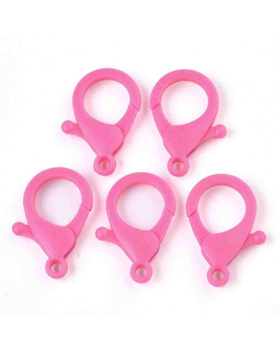 Cierre lobster. Acrílico. Color rosado fuerte. 35x24,5x6 mm. 3 mm agujero. 10 unidades