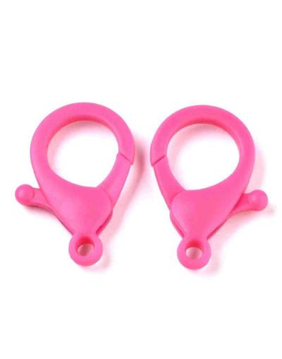 Cierre lobster. Acrílico. Color rosado fuerte. 35x24,5x6 mm. 3 mm agujero. 10 unidades
