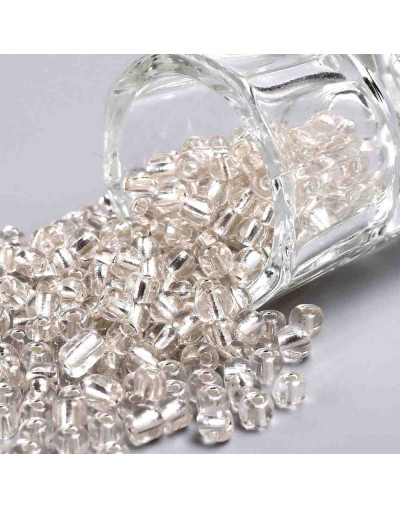 Cristal Línea Plateada. CLEAR. 4 milímetros. 1,50 mm perforación. 40 gramos. 390 uds. aprox.