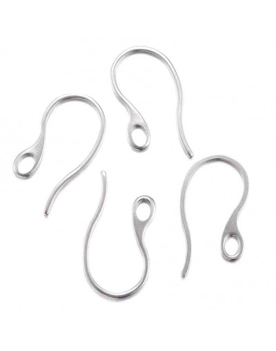 Ganchos para aretes. Acero inoxidable. Color plateado. 22 mm largo. 1 mm grosor. 3 mm agujero. 4 uds