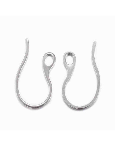 Ganchos para aretes. Acero inoxidable. Color plateado. 22 mm largo. 1 mm grosor. 3 mm agujero. 4 uds