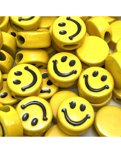 Smile negro. Moneda amarilla. 12 milímetros diámetro. 3x2 mm perforación. 20 unidades.