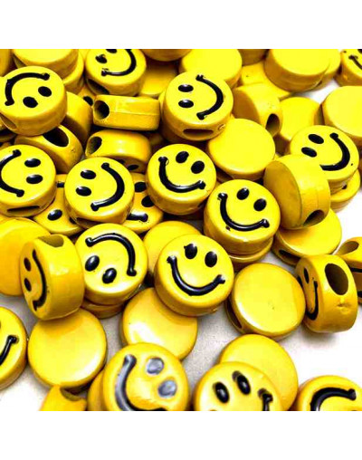 Smile negro. Moneda amarilla. 12 milímetros diámetro. 3x2 mm perforación. 20 unidades.