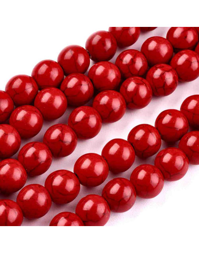 Turquesa sintética. Rojo. 10 mm diámetro. 1,2 mm perforación. 45 unidades hilo (aproximado)