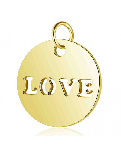 Medalla "LOVE". Acero inoxidable. Color dorado. 12x1 mm. Con arandela 4 mm. 1 unidad