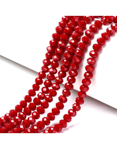 Rondelle faceteado. 6x4 milímetros. Rojo. 1 mm perforación. 90 uds hilo (aproximado).