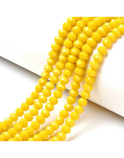 Rondelle faceteado. 6x4 milímetros. Amarillo. 1 mm perforación. 90 uds hilo (aproximado).