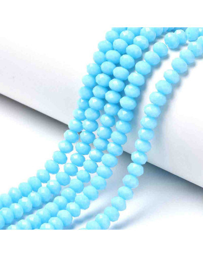 Rondelle faceteado. 6x4 milímetros. Celeste. 1 mm perforación. 90 uds hilo (aproximado).