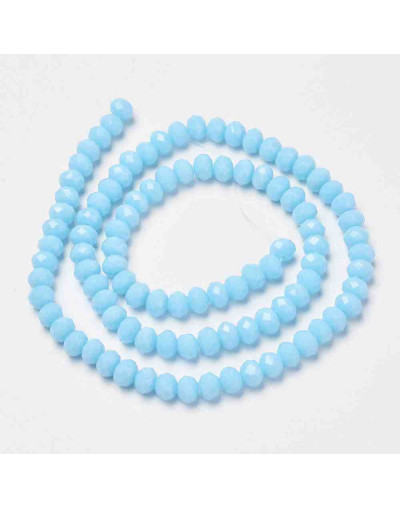 Rondelle faceteado. 6x4 milímetros. Celeste. 1 mm perforación. 90 uds hilo (aproximado).