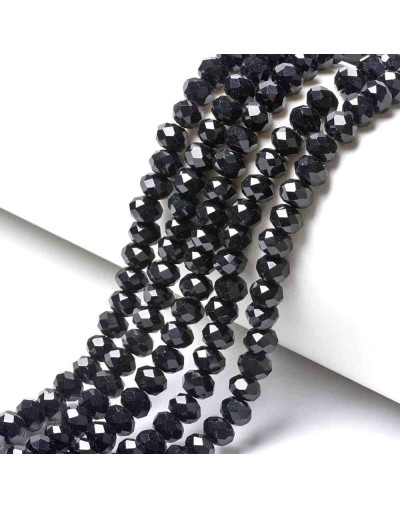 Rondelle faceteado. 6x4 milímetros. Negro. 1 mm perforación. 90 uds hilo (aproximado).