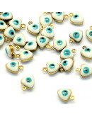 Corazón + ojo turco. Cobre + esmalte. 11x8x5 mm. 1.5 mm perforación. 4 unidades Corazón + ojo turco. Cobre + esmalte. 11x8x5 mm. 1.5 mm perforación. 4 unidades