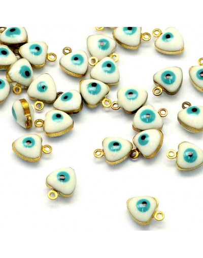 Corazón + ojo turco. Cobre + esmalte. 11x8x5 mm. 1.5 mm perforación. 4 unidades