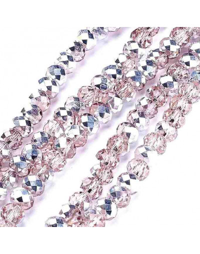 Rondelle faceteado. 6x5 milímetros. Electroplateado rosa. 1 mm perforación. 95 uds hilo (aprox).