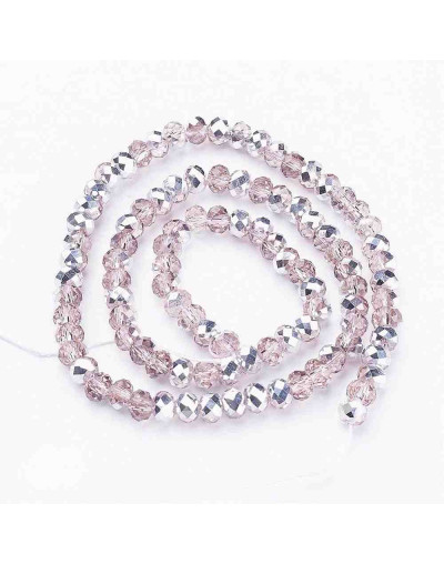 Rondelle faceteado. 6x5 milímetros. Electroplateado rosa. 1 mm perforación. 95 uds hilo (aprox).