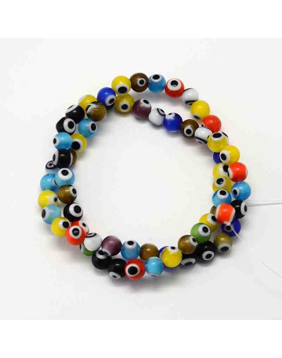 Ojo turco. Esfera. Colores variados. 6 milímetros diámetro. 1 mm perforación. 65 uds hilo (aprox.)