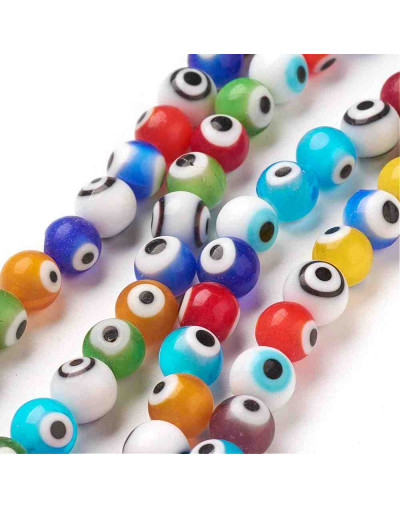 Ojo turco. Esfera. Colores variados. 8 milímetros diámetro. 1 mm perforación. 45 uds hilo (aprox.)