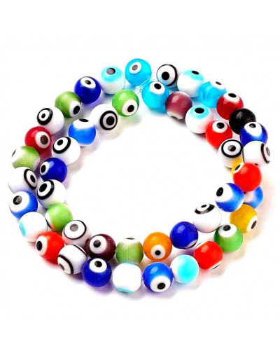 Ojo turco. Esfera. Colores variados. 8 milímetros diámetro. 1 mm perforación. 45 uds hilo (aprox.)