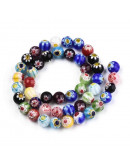 Glass Millefiori. Esfera. Color mixto. 8 mm diámetro. 1 mm perforación. 48 uds hilo (aproximado). Glass Millefiori. Esfera. Color mixto. 8 mm diámetro. 1 mm perforación. 48 uds hilo (aproximado).