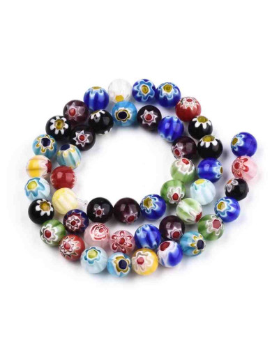 Glass Millefiori. Esfera. Color mixto. 8 mm diámetro. 1 mm perforación. 48 uds hilo (aproximado). Glass Millefiori. Esfera. Color mixto. 8 mm diámetro. 1 mm perforación. 48 uds hilo (aproximado).