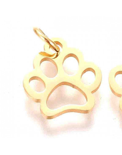 Huella de perro. Acero inoxidable. Color dorado. 13x12x1 mm. Con arandela 4 mm. 1 unidad