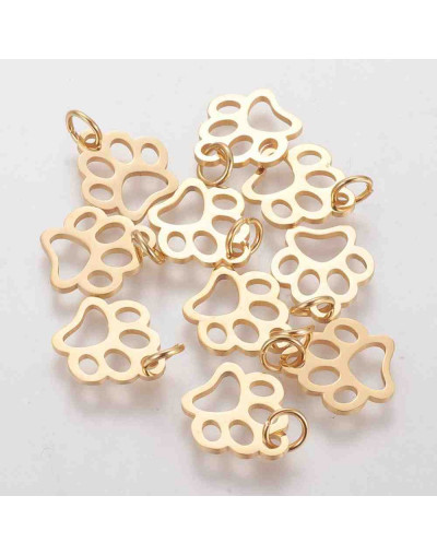 Huella de perro. Acero inoxidable. Color dorado. 13x12x1 mm. Con arandela 4 mm. 1 unidad