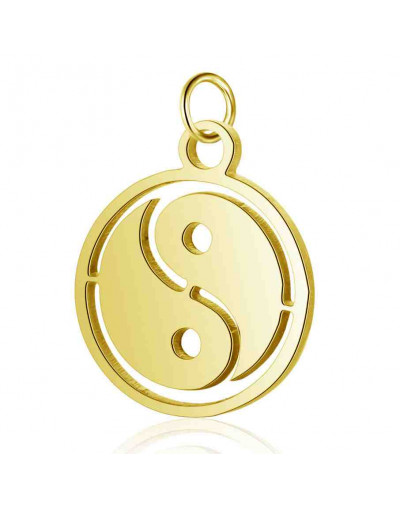Yin-Yang. Acero inoxidable. Color dorado. 14x12x1 mm. Con arandela 4 mm. 1 unidad