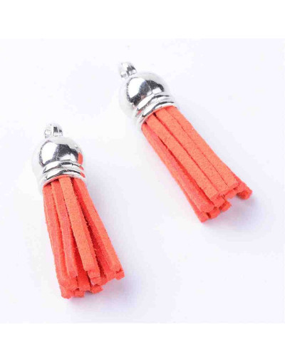 Tassel. Gamuza+Acrílico. plateado. Colores variados. 35x10 mm. 2.5 mm agujero. 4 unidades