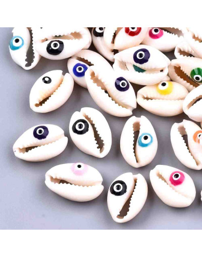 Concha de mar. Torito+Ojo Turco. Color mixto. De 18 a 22 mm. Sin perforación. 5 unidades.