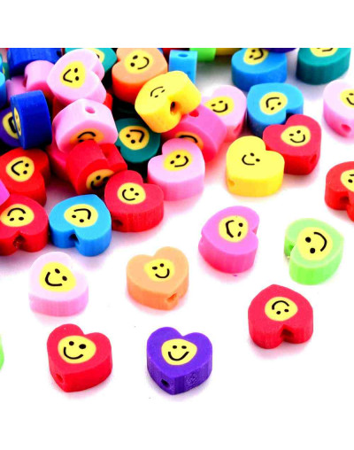 Corazones/Smile. Varios colores, smile amarillo. 9x9x5 mm. 1,5 mm de perforación. 10 unidades.
