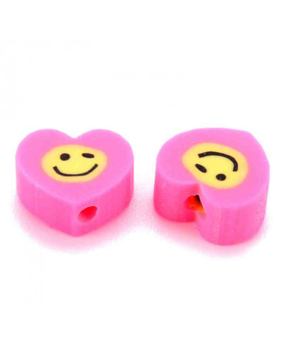 Corazones/Smile. Varios colores, smile amarillo. 9x9x5 mm. 1,5 mm de perforación. 10 unidades.