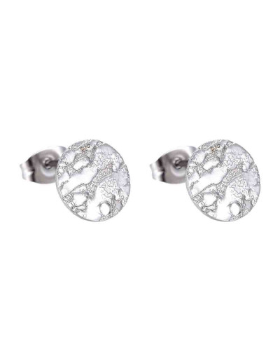 Pin para aretes con cierre o mariposa. Acero plateado con textura. 10 mm diámetro. 2 unidades