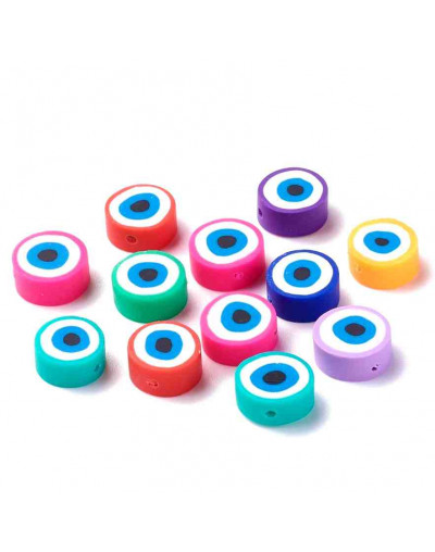 Ojos turcos. Varios colores. 10,5x5 milímetros. 1,2 mm perforación. 10 unidades.