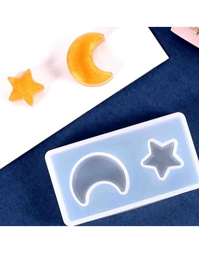 Moldes de silicona. Para resina. Luna y estrella. 75x50 milímetros. 1 unidad.