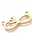 Infinito+Corazón. Acero inoxidable. Color dorado. 10,5x22,5x1,5 mm. 1.2 mm perforaciones. 1 unidad. Infinito+Corazón. Acero inoxidable. Color dorado. 10,5x22,5x1,5 mm. 1.2 mm perforaciones. 1 unidad.