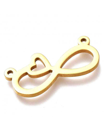 Infinito+Corazón. Acero inoxidable. Color dorado. 10,5x22,5x1,5 mm. 1.2 mm perforaciones. 1 unidad.