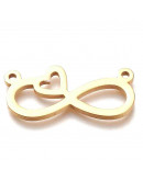 Infinito+Corazón. Acero inoxidable. Color dorado. 10,5x22,5x1,5 mm. 1.2 mm perforaciones. 1 unidad. Infinito+Corazón. Acero inoxidable. Color dorado. 10,5x22,5x1,5 mm. 1.2 mm perforaciones. 1 unidad.