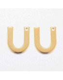 Letra "U". Acero inoxidable. Color dorado. 11x0,8 milímetros. 1 mm perforación. 1 unidad. Letra "U". Acero inoxidable. Color dorado. 11x0,8 milímetros. 1 mm perforación. 1 unidad.