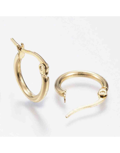 Aretes de aro. Acero inoxidable. Real Plated 18k gold. 15 mm diámetro. 2 mm grosor. 1 par.