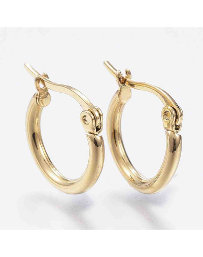 Aretes de aro. Acero inoxidable. Real Plated 18k gold. 15 mm diámetro. 2 mm grosor. 1 par.