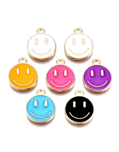 Smile. Aleación de cobre y esmalte. Varios colores. 14,5x12x1,5 mm. 1,5 mm perforación. 4 unidades.