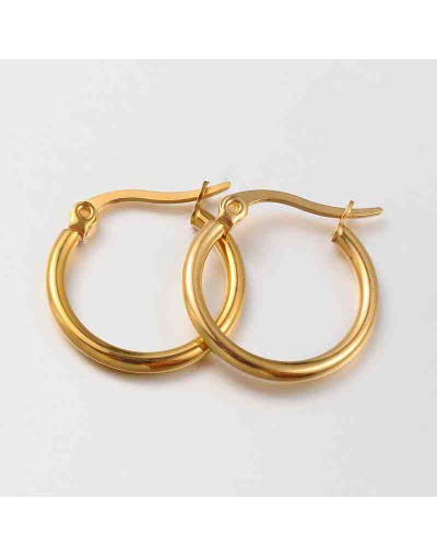 Aretes de aro. Acero inoxidable. Real Plated 18k gold. 20 mm diámetro. 2 mm grosor. 1 par.