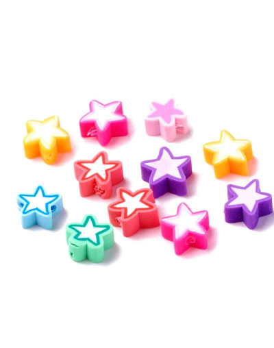 Estrellas (1). Varios colores. 9x9x4,5 milímetros. 1,6 mm perforación. 10 unidades.