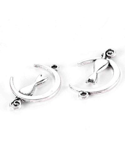 Luna+Gato. Aleación de cobre. Color plata antigua. 20,5x13x2 milímetros. 1,2 mm perforación. 10 uds.