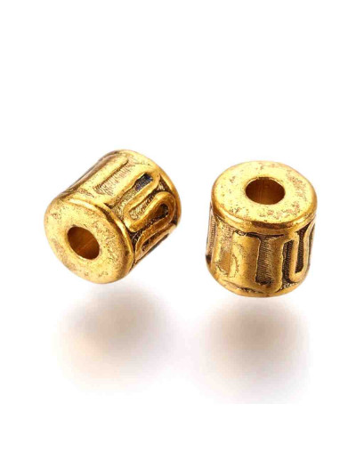 Tubo (2). Aleación de cobre. Color oro antiguo. 4,5x4,5 milímetros. 1,5 mm perforación. 20 unidades.