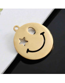 Smile. Acero inoxidable. Dorado. 25 mm diámetro. 2 mm grosor. 2 mm perforación. 1 unidad. Smile. Acero inoxidable. Dorado. 25 mm diámetro. 2 mm grosor. 2 mm perforación. 1 unidad.