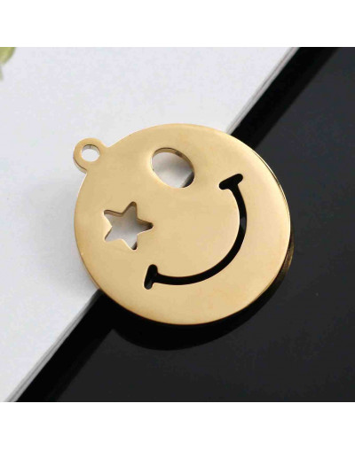 Smile. Acero inoxidable. Dorado. 25 mm diámetro. 2 mm grosor. 2 mm perforación. 1 unidad.