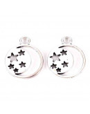 Luna+estrellas. Aleación de cobre. Color plata antigua. 20x16x1 mm. 2,5 mm perforación. 5 uds.
