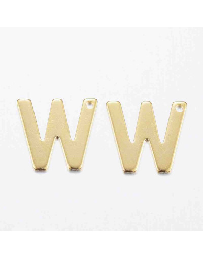 Letra "W". Acero inoxidable. Color dorado. 11x0,8 milímetros. 1 mm perforación. 1 unidad.