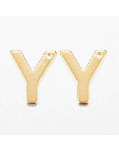 Letra "Y". Acero inoxidable. Color dorado. 11x0,8 milímetros. 1 mm perforación. 1 unidad.