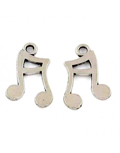 Notas musicales. Aleación de cobre. Color plata antigua. 17x12x1,3 mm. 1,5 mm perforación. 10 uds.